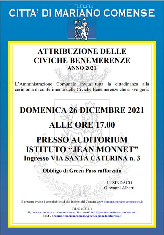 Cerimonia della consegna delle Benemerenze Civiche